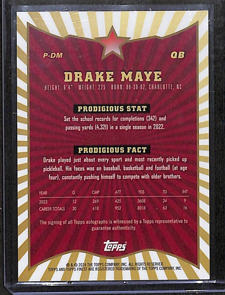 2024 Topps Finest Drake Maye Autographed Prodigies Rookie Card